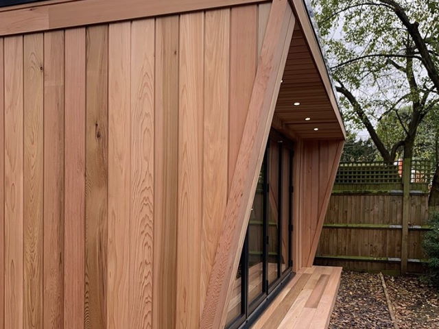 Co2 Cedar® Canadian Western Red Cedar Garden Office 40 40 Co2 Cedar® Garden Building Shadow Gap Cladding in Red Cedar